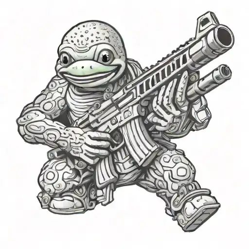 smiling avacado holding a Colt AR-15 with a M203 Grenade Launcher attached tattoo design idea