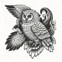 white owl with wings spread tattoo design idea