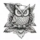 white owl with wings spread tattoo design idea