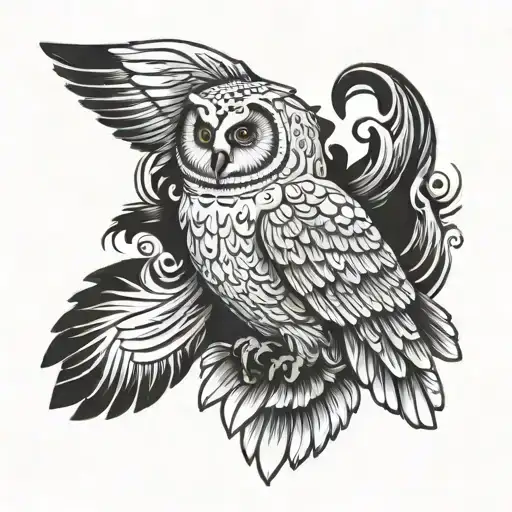 white owl with wings spread tattoo design idea