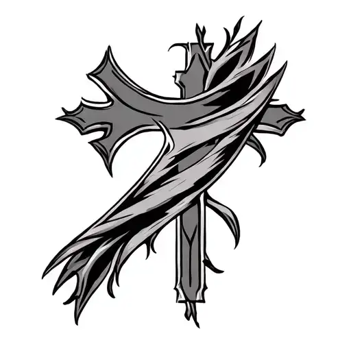 TRIBAL SLEEVE WITH A CROSS AND wound tattoo design idea