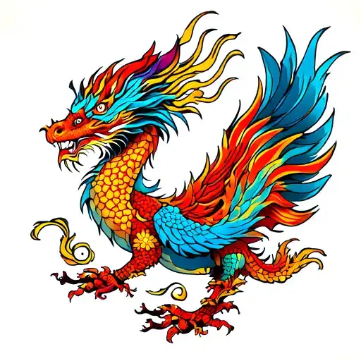 vietnamese dragon phoenix sleeve tattoo design idea