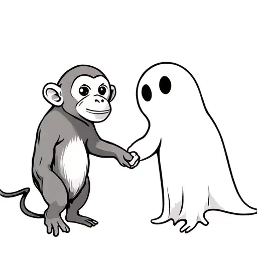 monkey holding hands with casper the friendly ghost separately  tattoo design idea