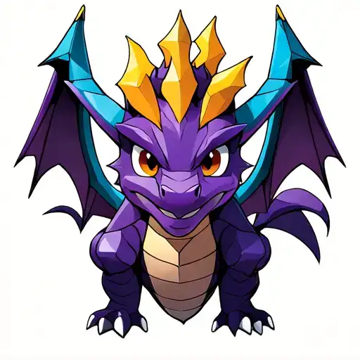 Spyro the Dragon, PS1 art style,  tattoo design idea