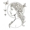 healing symbols incorporated into subtle medusa goddess with butterfly and moon tattoo design idea