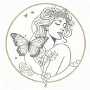healing symbols incorporated into subtle medusa goddess with butterfly and moon tattoo design idea