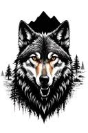 wolf and mountain tattoo design idea