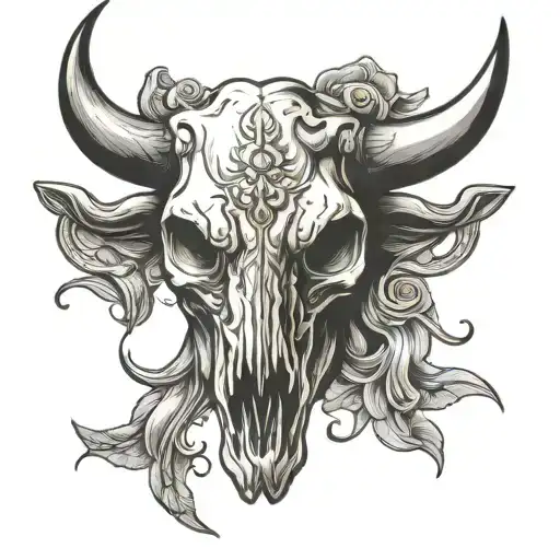 bull skull with head light eyes looking tattoo design idea