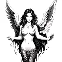 black and white guardian angel dramatic woman, in a slightly sexy way tattoo design idea
