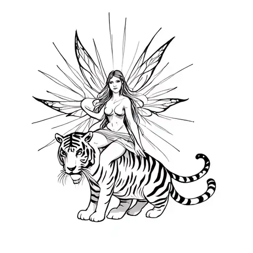 Sun Ray Fairy Riding on Tigress tattoo design idea