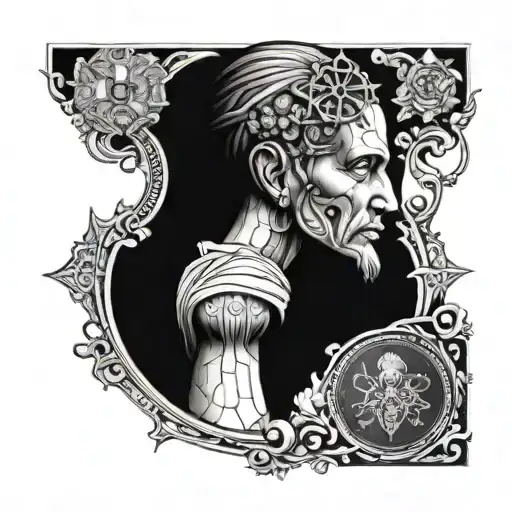 Incorporate medical symbols into a Renaissance-style portrait, symbolizing the fusion of art and science in your profession tattoo design idea