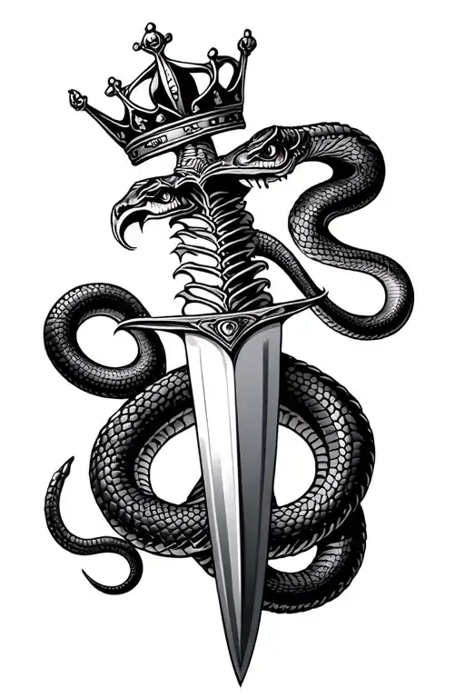 king cobra on a dagger with a crown on the handle  tattoo design idea