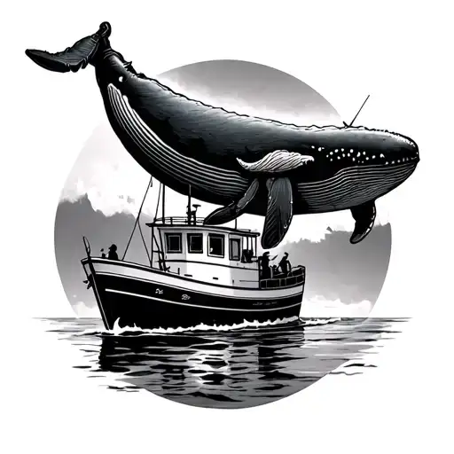 Maine lobster boat harpooning a right whale tattoo design idea