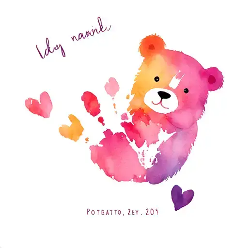 baby handprint watercolor name date bear tattoo tattoo design idea