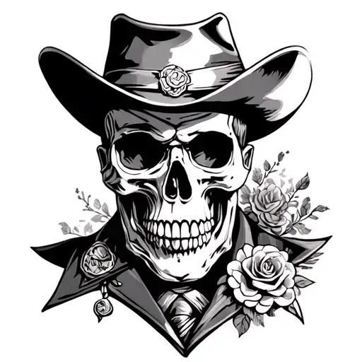 skull doc Holliday traditional  tattoo design idea