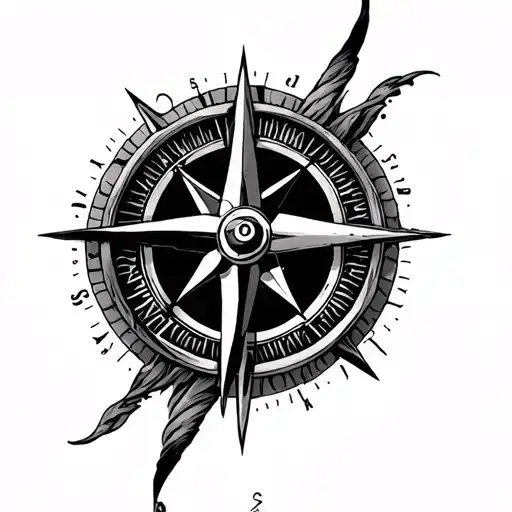 black and white nautical compass rose tattoo design idea
