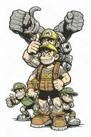 vault boy with the thumbs up also donkey Kong, doom guy and contra tattoo design idea