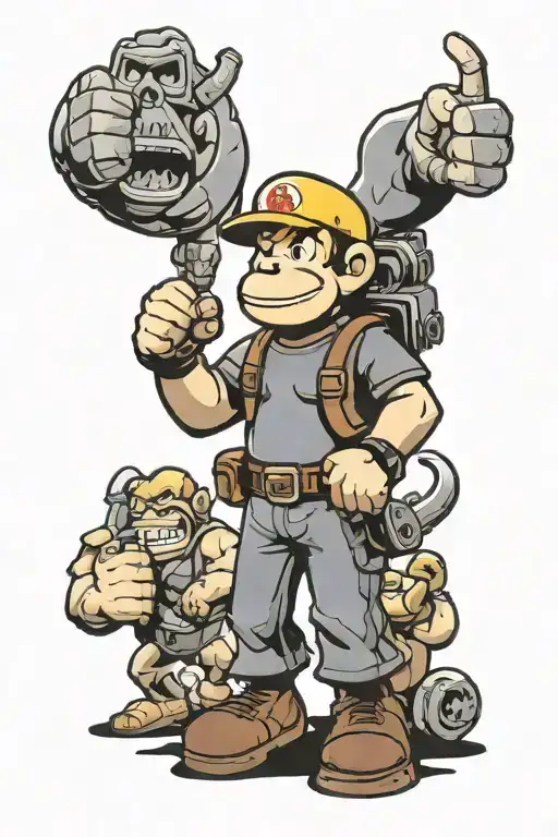 vault boy with the thumbs up also donkey Kong, doom guy and contra tattoo design idea
