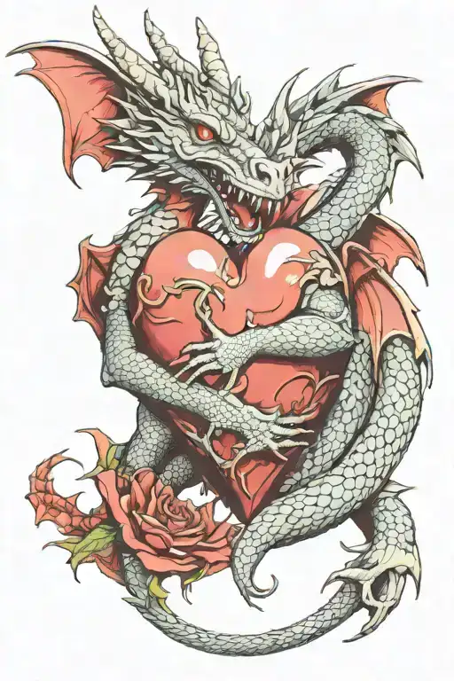 dragon holding a heart intertwined tattoo design idea