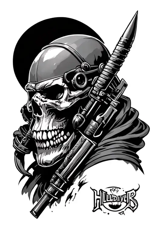 Helldiver with a skull behind him.  tattoo design idea