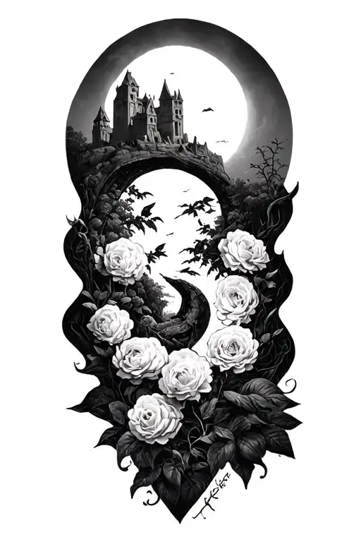 biblical scene with negative spaces  tattoo design idea