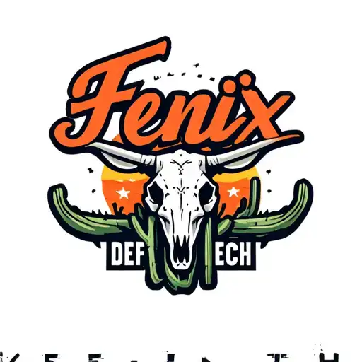 "Fenix Defense Tech" Logo for a defense company based in Arizona using the outline of the state line, a cow skull and cactus. tattoo design idea