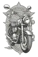 five point badge incorporated into the design, motorcycle, police,  tattoo design idea