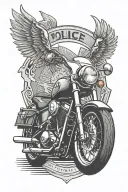 five point badge incorporated into the design, motorcycle, police,  tattoo design idea
