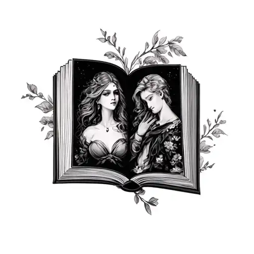 phenoix, dark romance, book open tattoo design idea