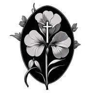 scripture, iris, lake, cross, four leaf clover tattoo design idea