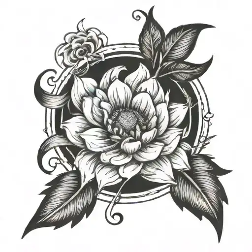 Gerbera and zodiac sign Sagittarius tattoo design idea