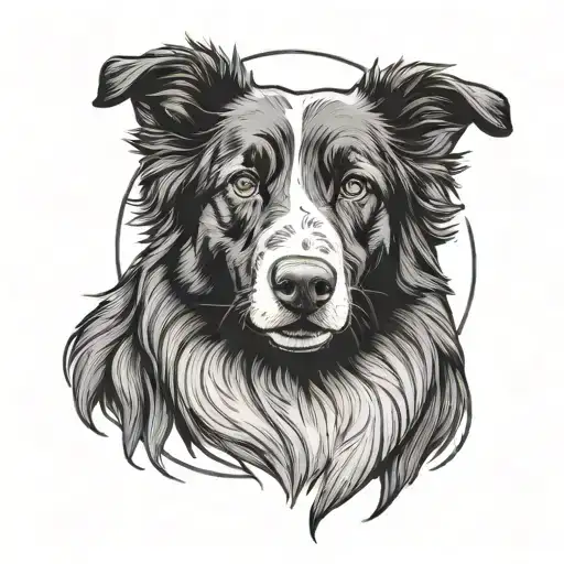 moon behind border collie tattoo design idea