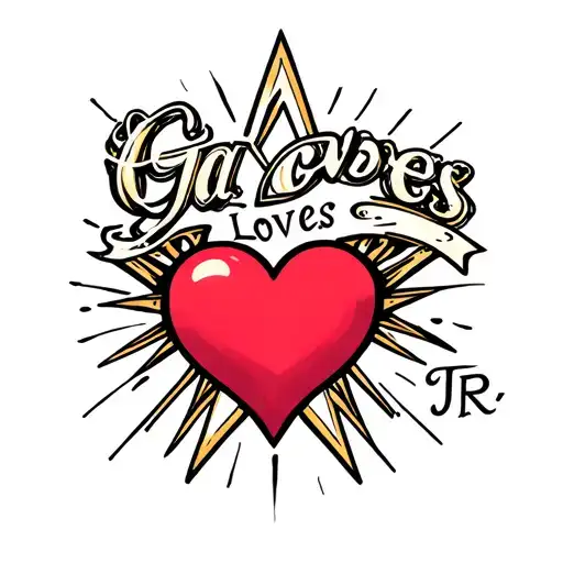 "GA loves JR" heart star tattoo design idea