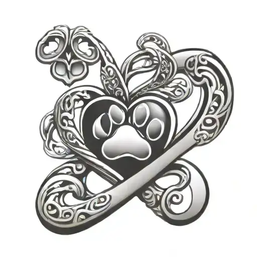 infinity symbol with heart and paw print tattoo design idea