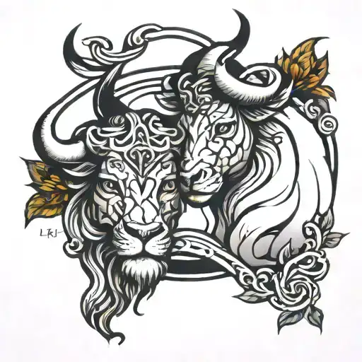 leo and taurus zodiac sign intertwined tattoo design idea
