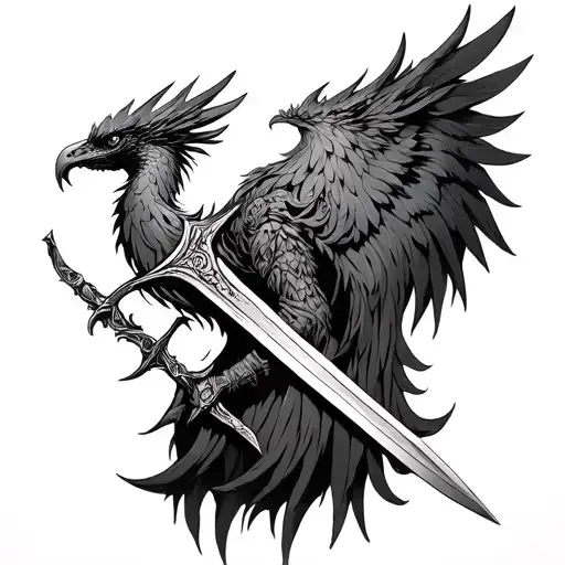 Phoenix And Sword with Crone of thrones  tattoo design idea