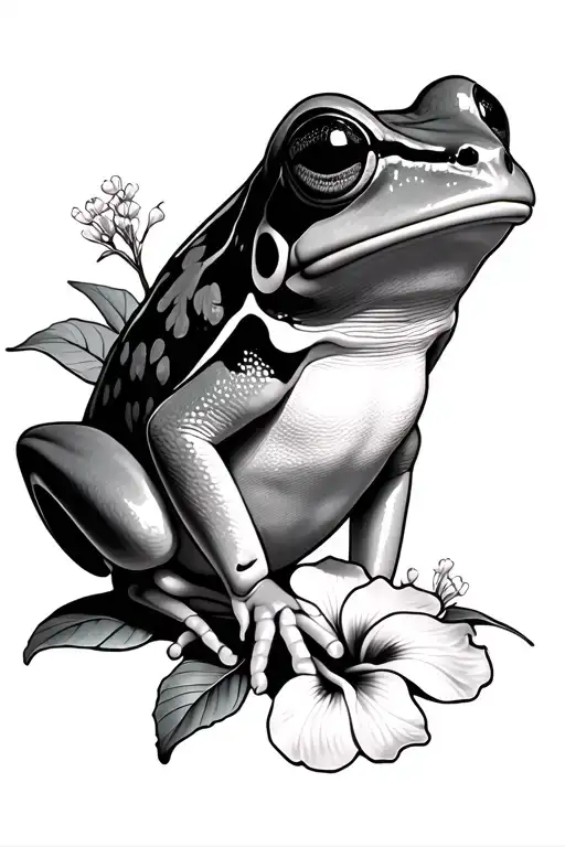 tree frog with hibiscus flower tattoo design idea