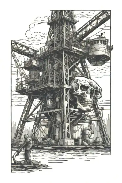 drilling rig drilling rig skull leaking oil tattoo design idea