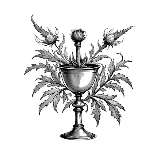 Chalice with Thistle emblem etching tattoo design idea