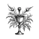 Chalice with Thistle emblem etching tattoo design idea