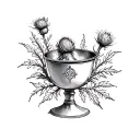 Chalice with Thistle emblem etching tattoo design idea