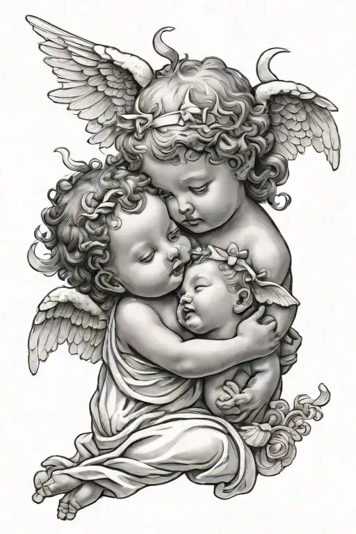 baby angel and god holding tattoo design idea