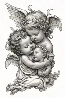 baby angel and god holding tattoo design idea