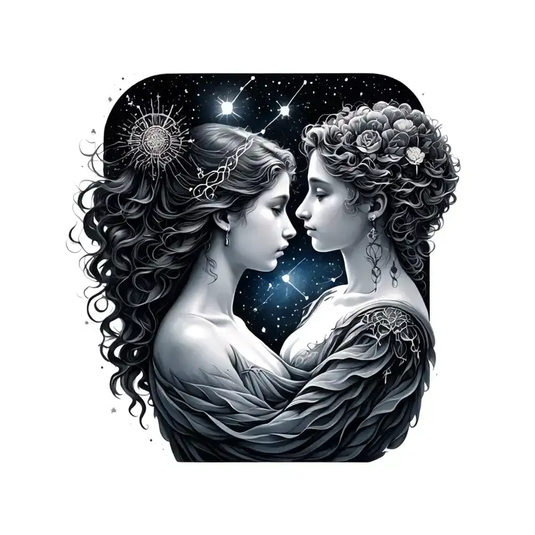 farther Gemini mother Virgo son Aquarius constellation tattoo design idea