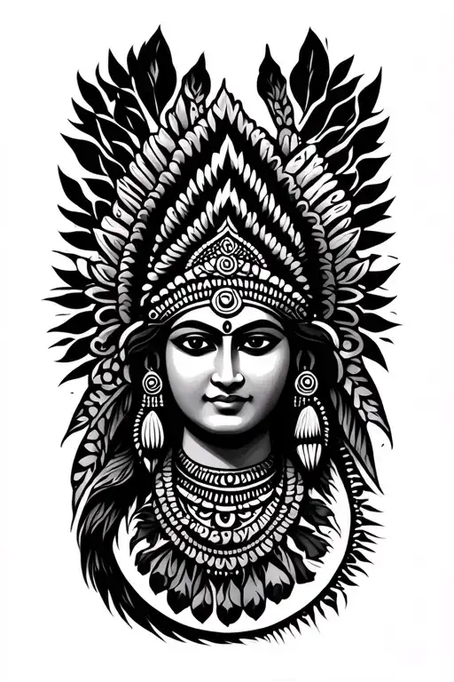 moon mountain Indian Hindu gods and culture weaving elements like tattoo design idea