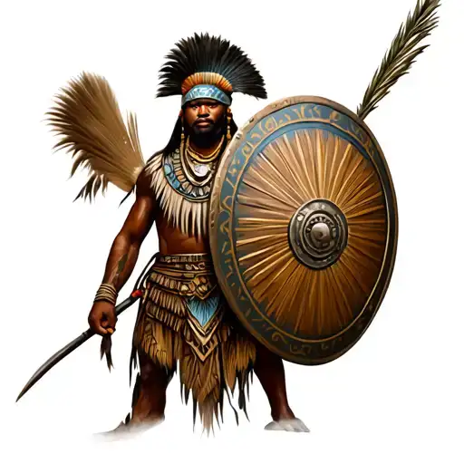 zulu warrior and shield with African animals tattoo design idea