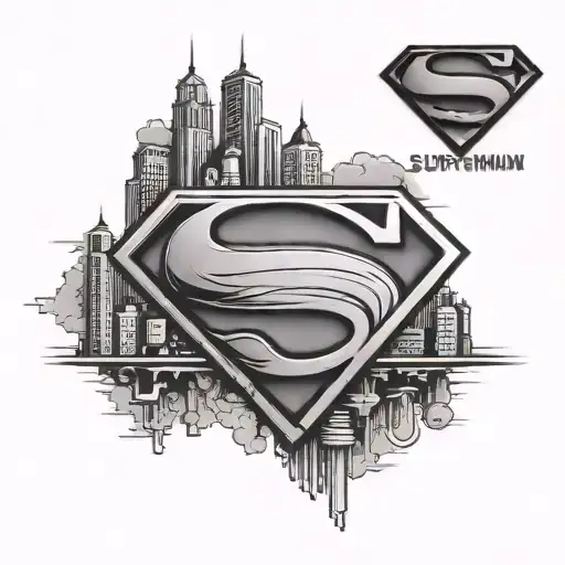 superman emblem with city behind it tattoo design idea