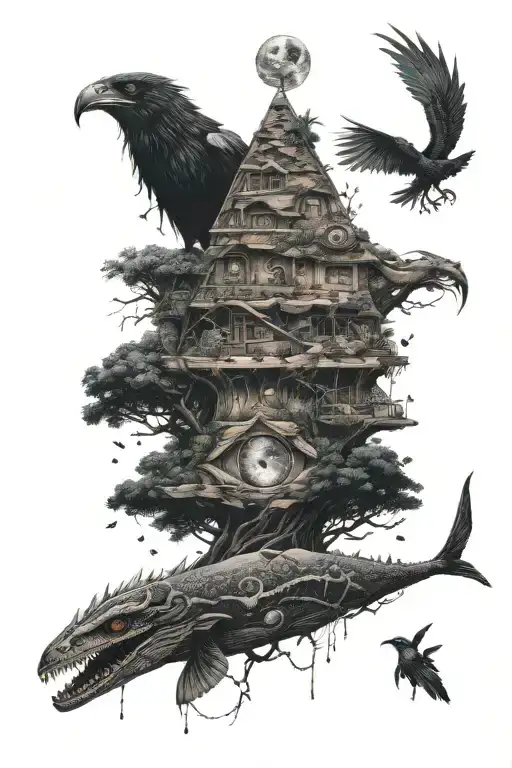 eyeball,pyramid,dragon coil,rose,big tree of life,waterfall,moon,whale,nasty,crow, snakes,earth,mushrooms,marijuana leaf tattoo design idea