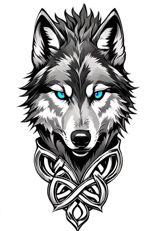 wolf with blue eyes on armor tattoo design featuring Celtic trinity knot  tattoo design idea