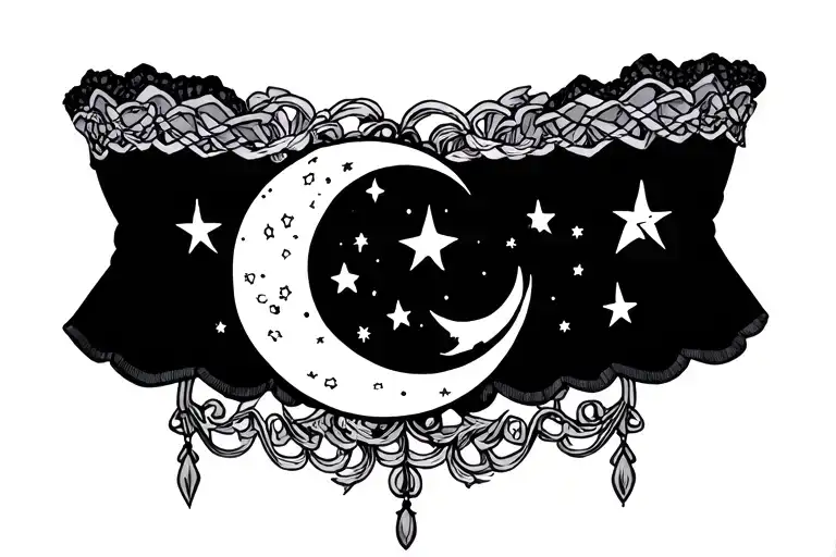 garter band moon and stars tattoo design idea